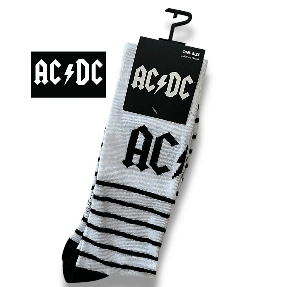 AC/DC Crew Socks Fun Novelty Classic Rock Black White Adult Unisex One Size 7-12